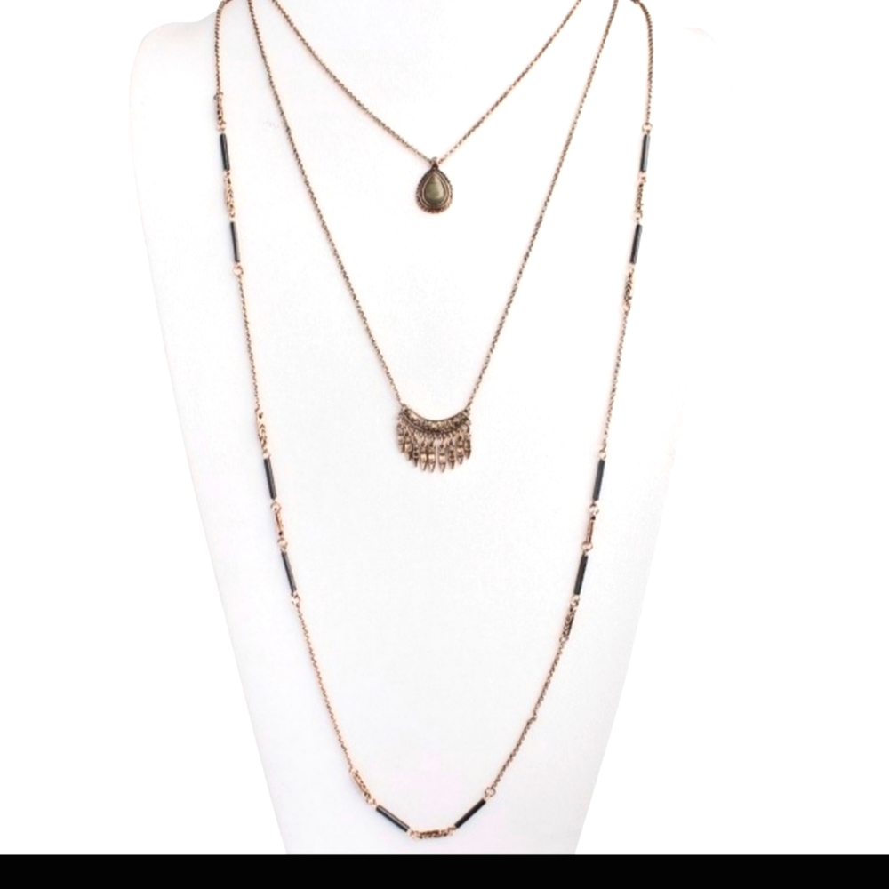 Burnished Gold Triple Chain Boho Gypsy Necklace